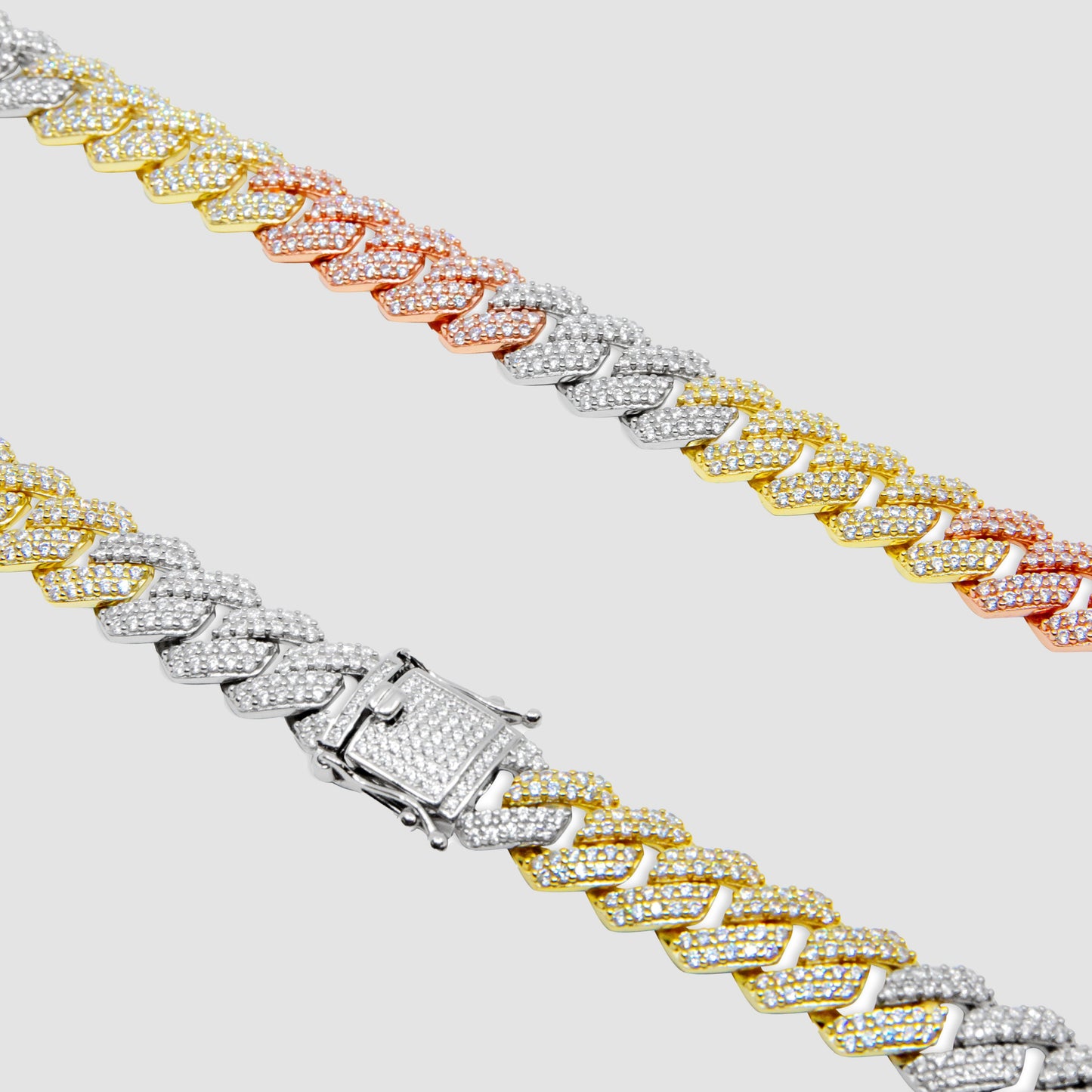 Multicolor Iced Out Rhombus Cuban Link Chain - 10mm
