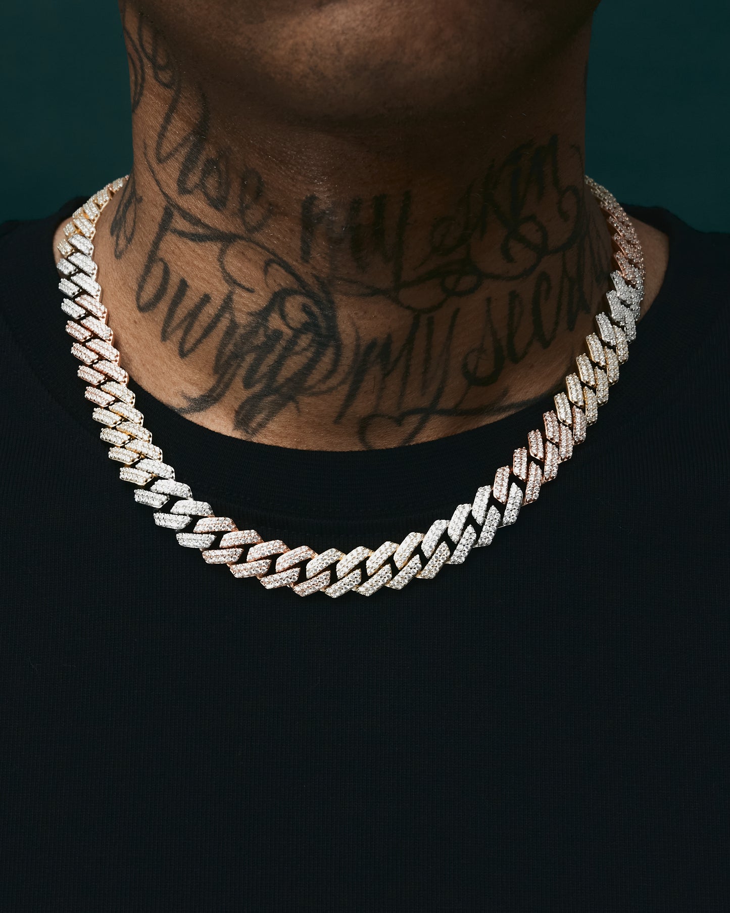 Multicolor Iced Out Rhombus Cuban Link Chain - 10mm
