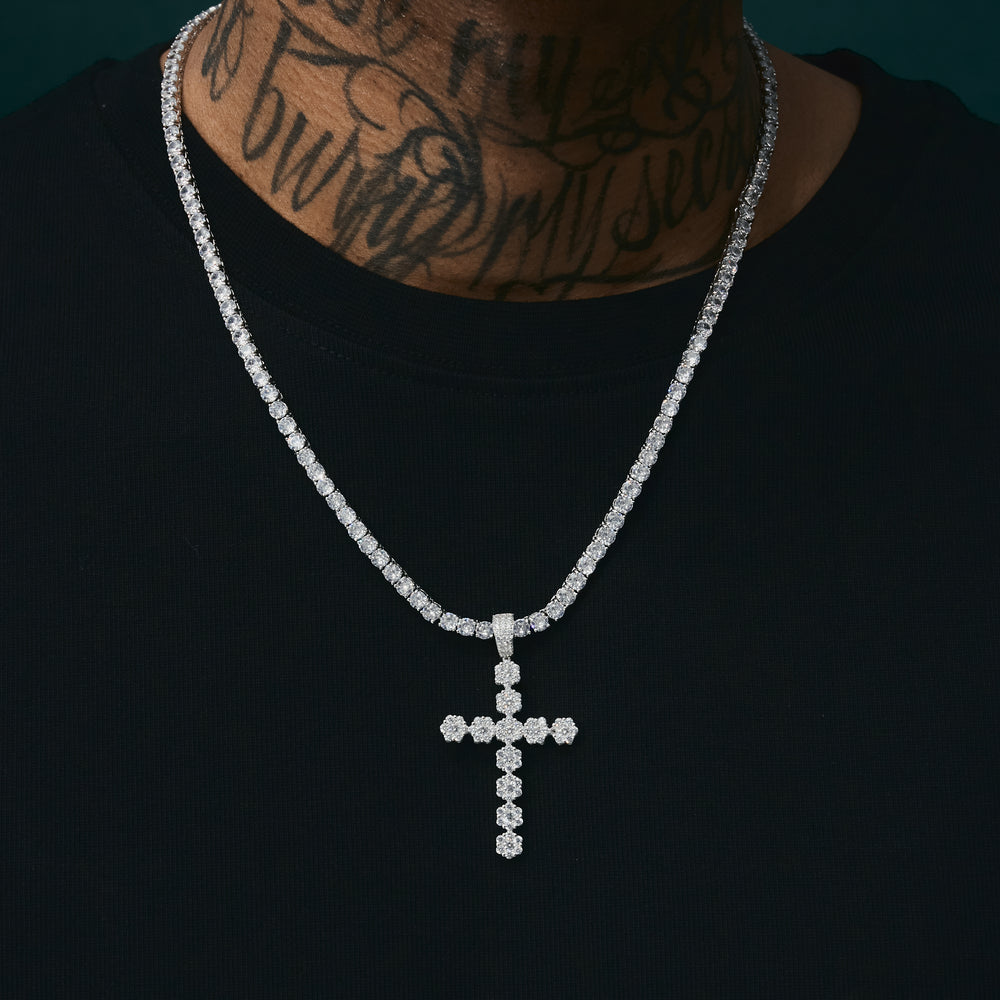 
                      
                        Sterling Silver Iced Out Pave Cross Pendant
                      
                    