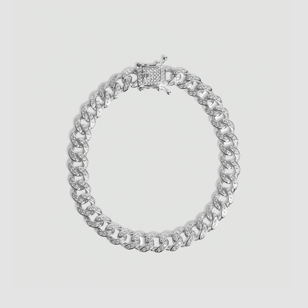 
                      
                        Sterling Silver Iced Out Cuban Link Bracelet - 8mm
                      
                    