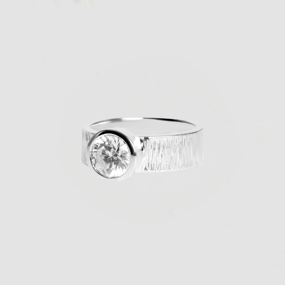 Sterling Silver Bark CZ Ring