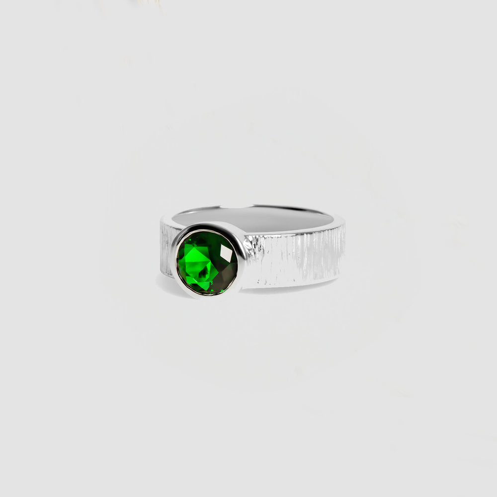 Sterling Silver Bark Emerald Ring