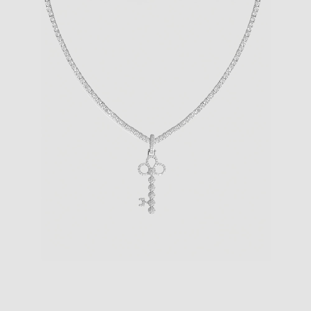 
                      
                        Sterling Silver Iced Out Key Pendant
                      
                    