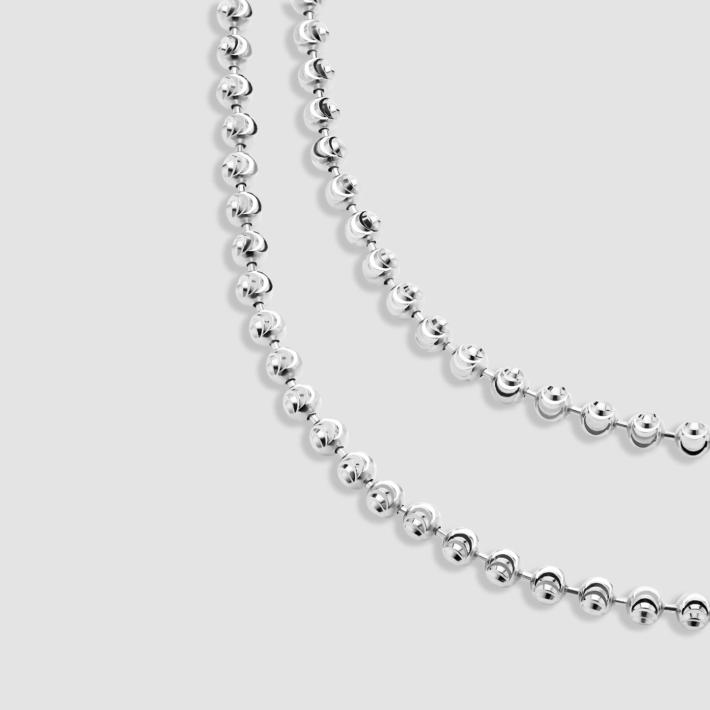 Cadena De Bolas De Plata De Ley Con Corte De Luna - 2 MM