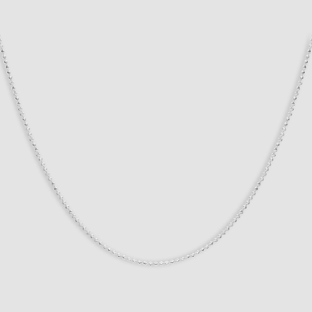 Cadena De Bolas De Plata De Ley Con Corte De Luna - 2 MM